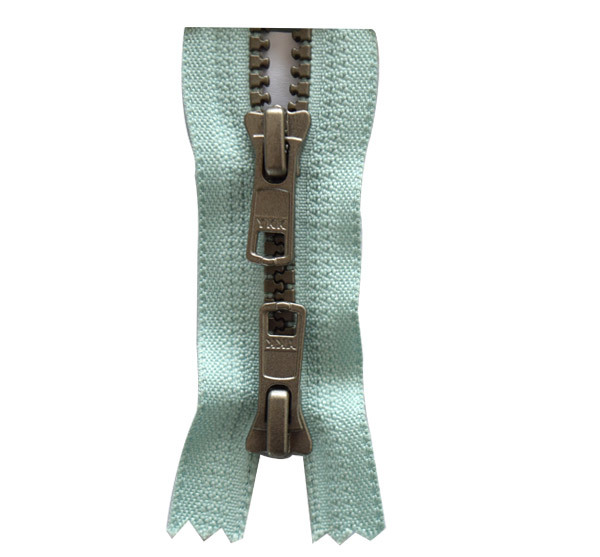No. 5 Metallic Resin Double Open Tail Zipper, Antique Silver Teeth