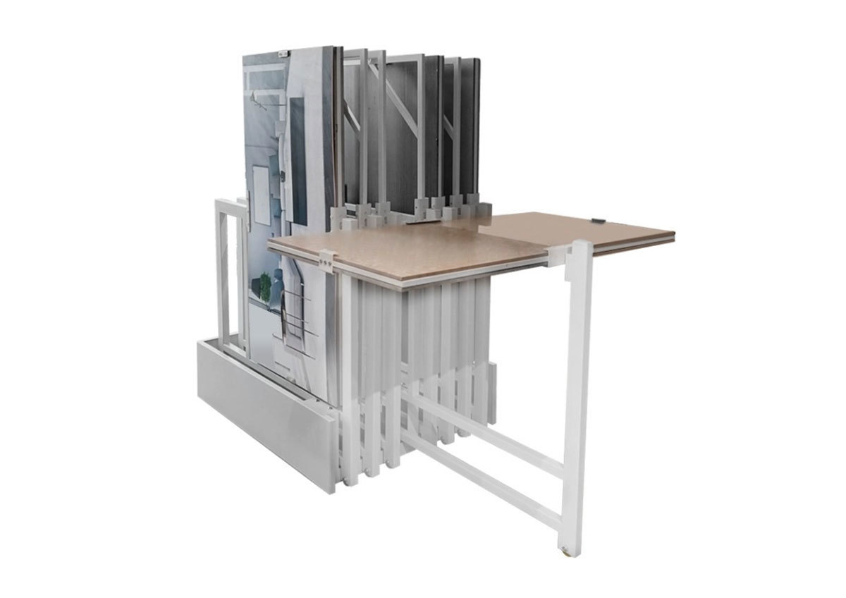 Hot sale push-pull 360 °sliding rotating ceramic marble tile display rack for exhibition hall