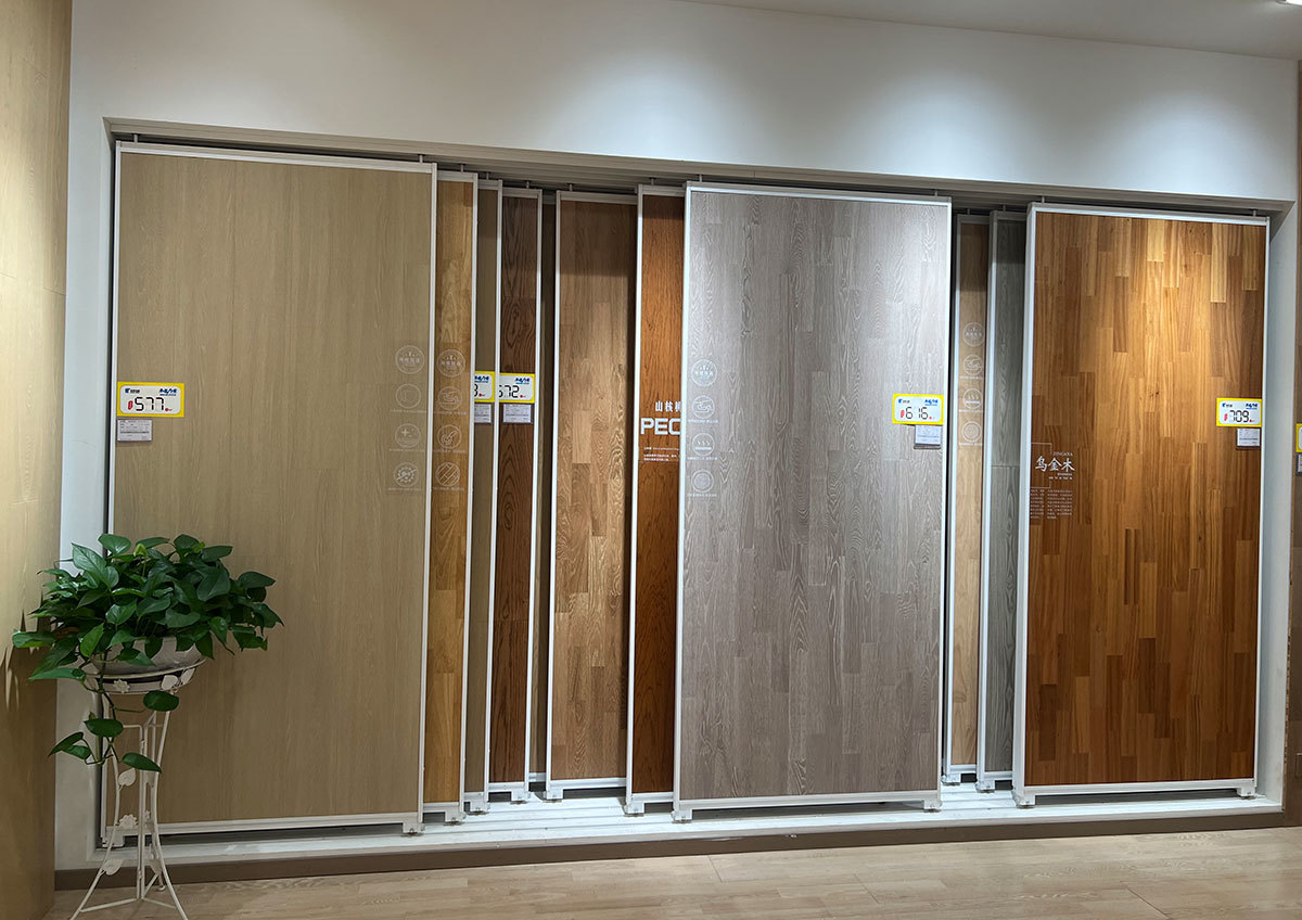 Factory customized horizontal pushing wooden door window ceramic tile sliding display stand great door panel sample frame metal display racks for showroom and exhibition