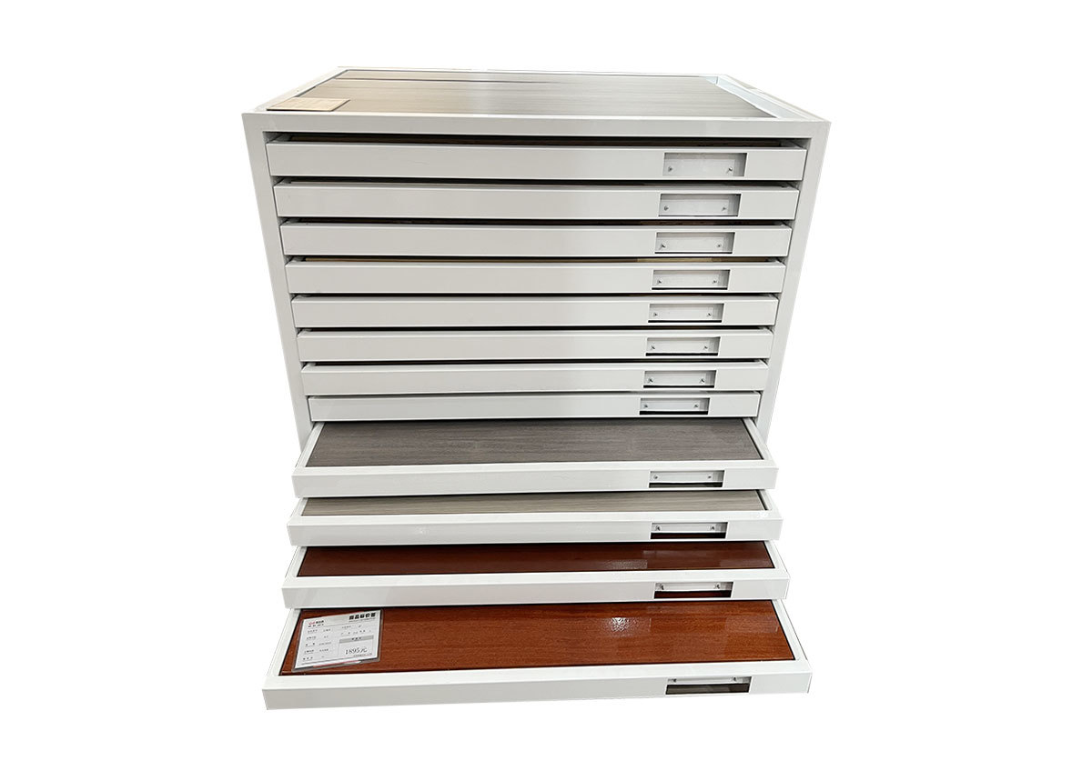 Custom display cabinet for wood flooring samples natural stone quartz and tile