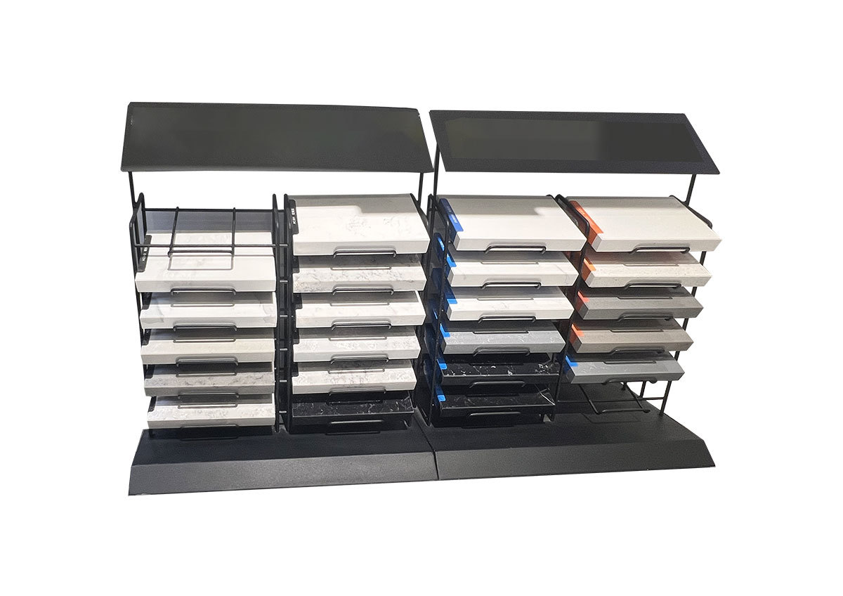 Small simple natural stone quartz tile display racks for showroom