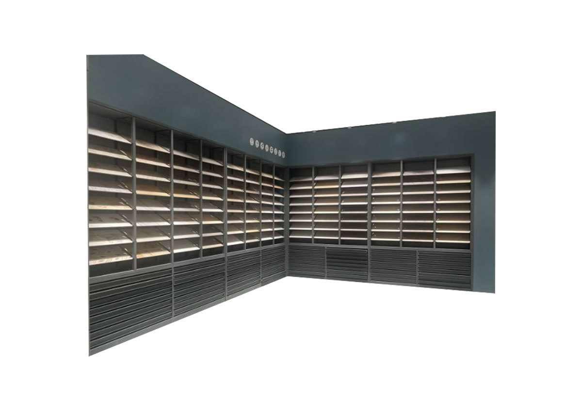 Chinese suppliers wood floor tile quartz stone sample combination cabinet for showroom