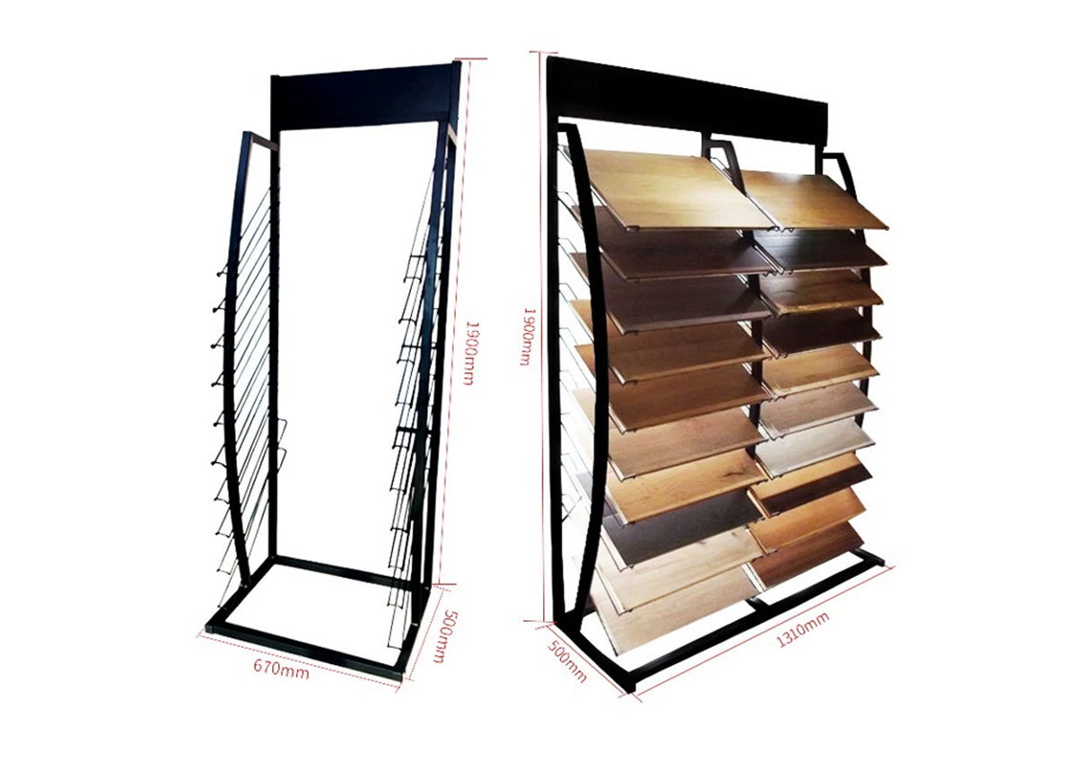 Simple wood floor natural stone quartz stone tile sample display racks for showroom