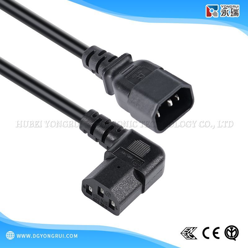 Italian IMQ Standard Three-Pin C14 Plug to Angled C13 Power Cord