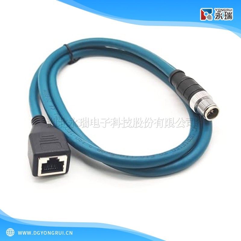 M12 8 针 X 编码公头转 RJ45 母头连接器工业网线