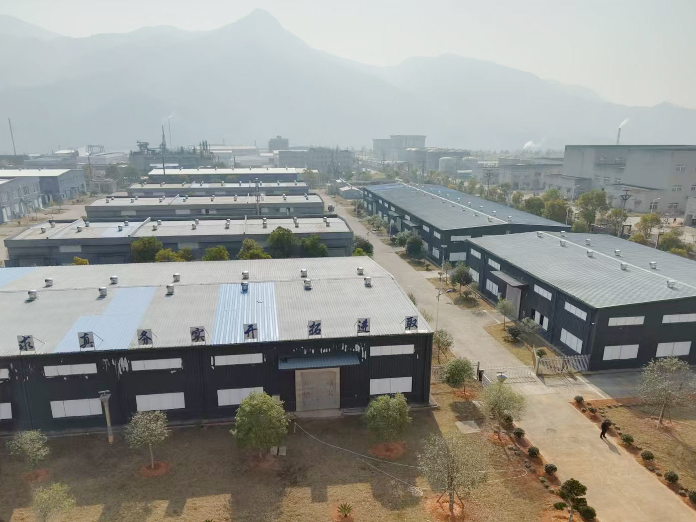 Aerial view of the factory building Aerial view of the factory building