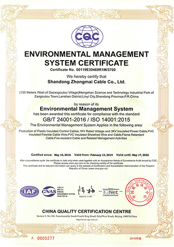 Certification du système de gestion de l'environnement