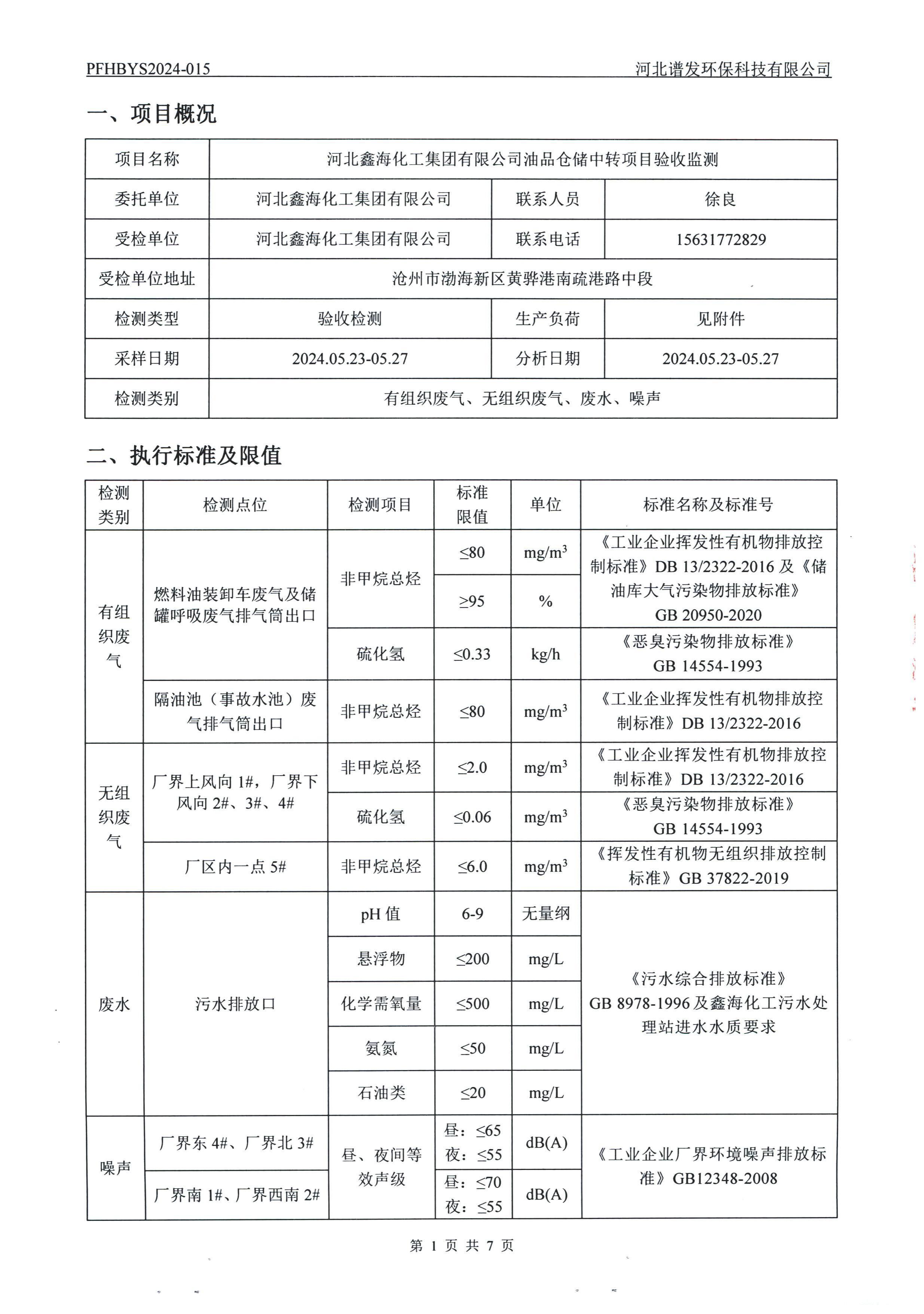 河北鑫海化工集团有限公司油品仓储中转项目项目验收