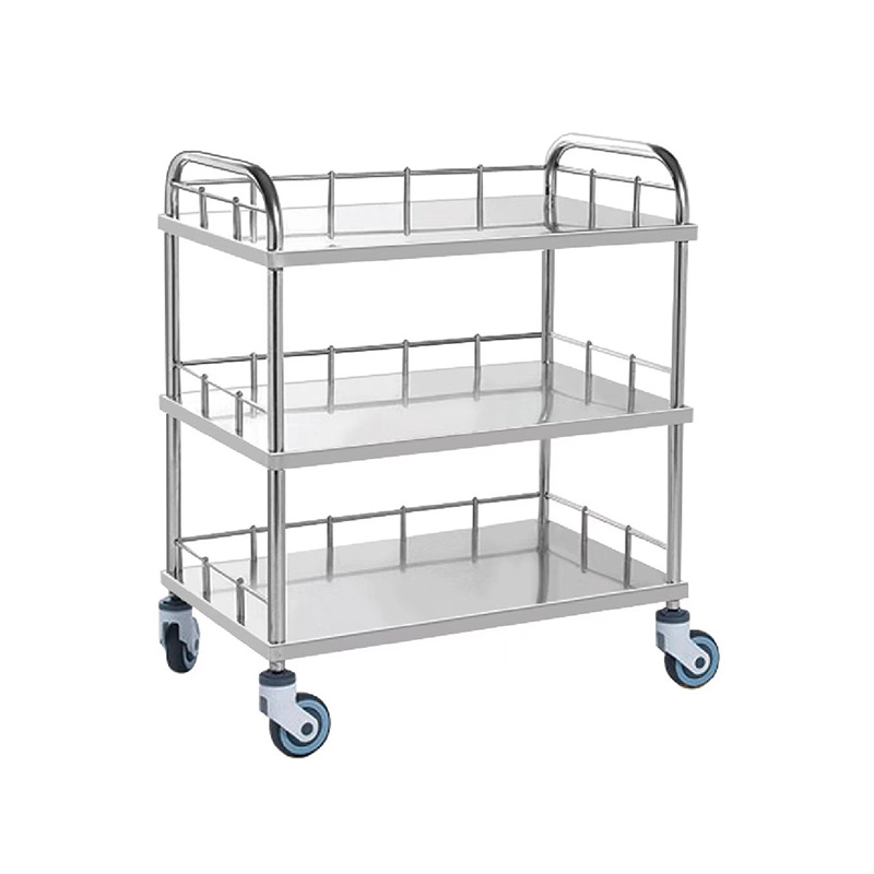 Stainless steel three-tier medicine delivery trolley