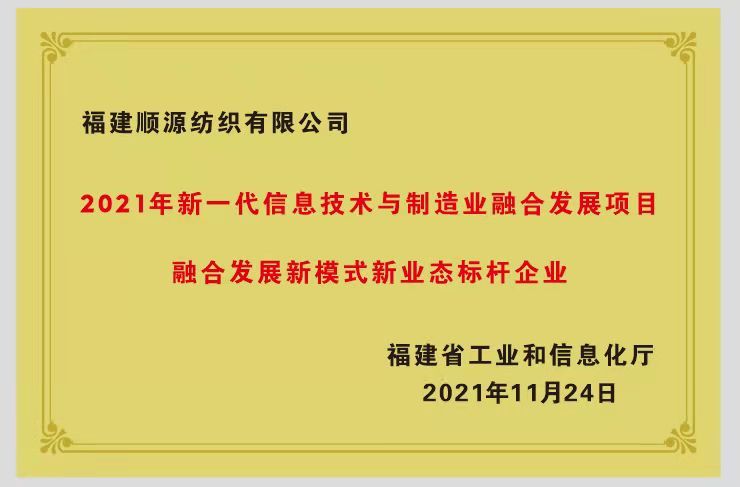 2021年11月被省工信廳授予新一代信息技術與制造業融合發展 標桿企業