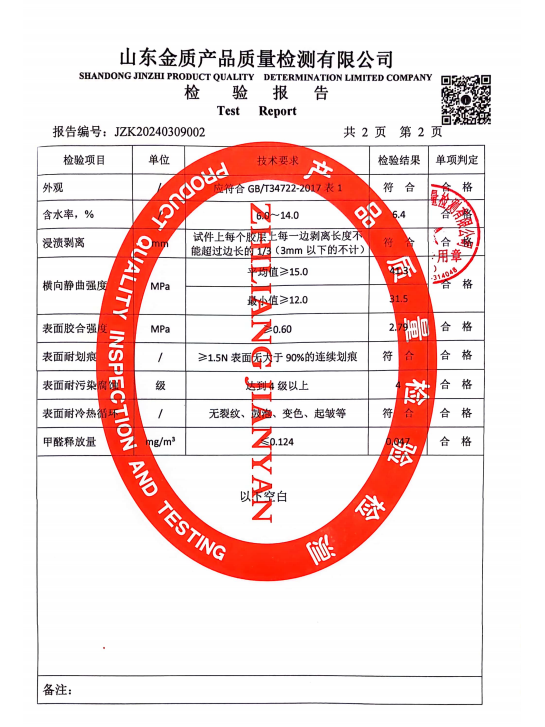 2024.3【抗变形立芯板】县级监督抽检报告