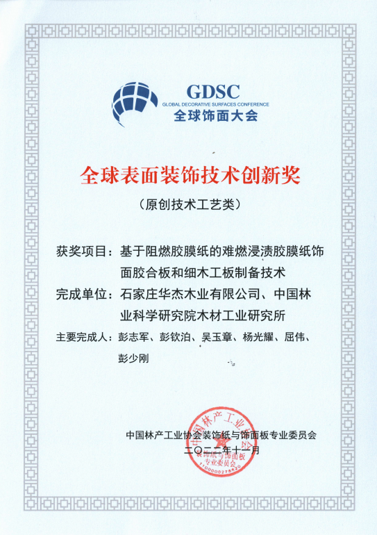 全球表面装饰技术创新奖