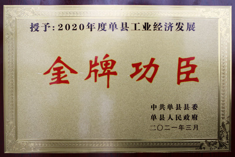 2020年度单县工业经济发展金牌功臣