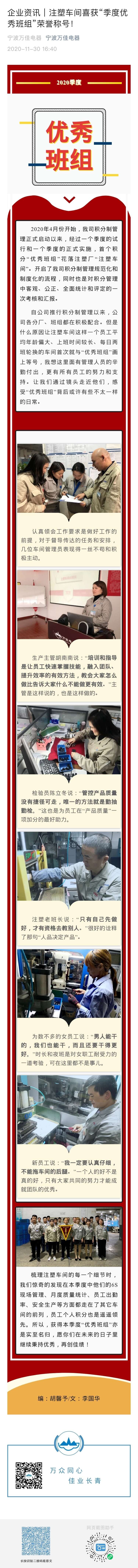 Enterprise Information ︰ Injection Molding Workshop Won the Honorary Title of "Quarterly Excellent Team!