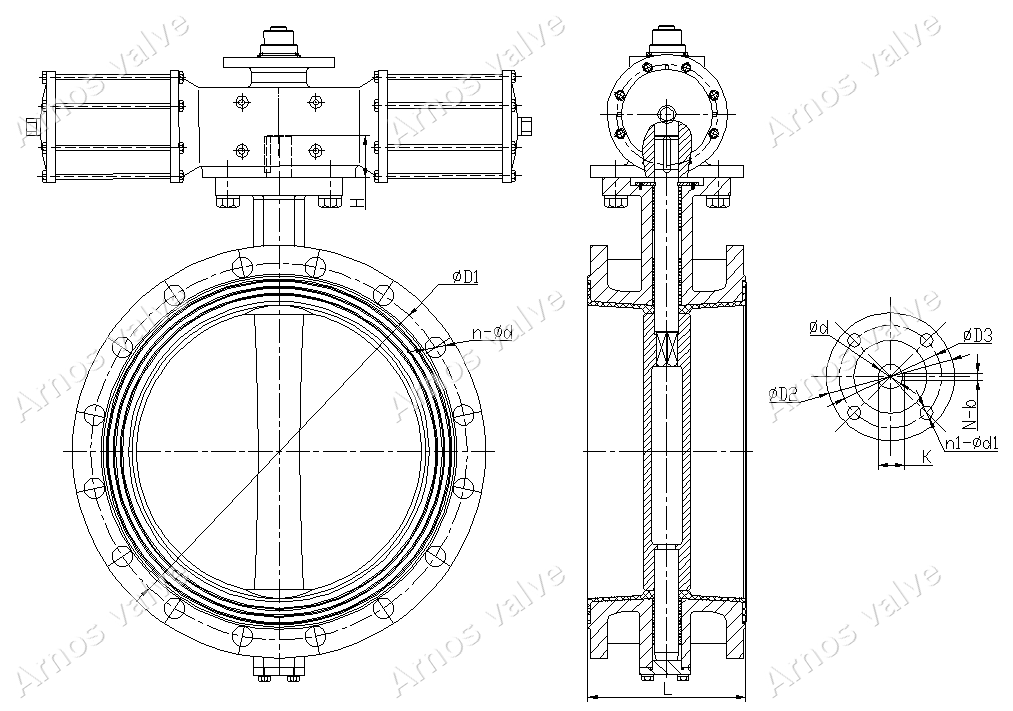 Pneumatic flange center line butterfly valve