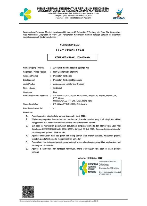 AKL-ARTEMIS RT Disposable Syringe Kit Indonesia