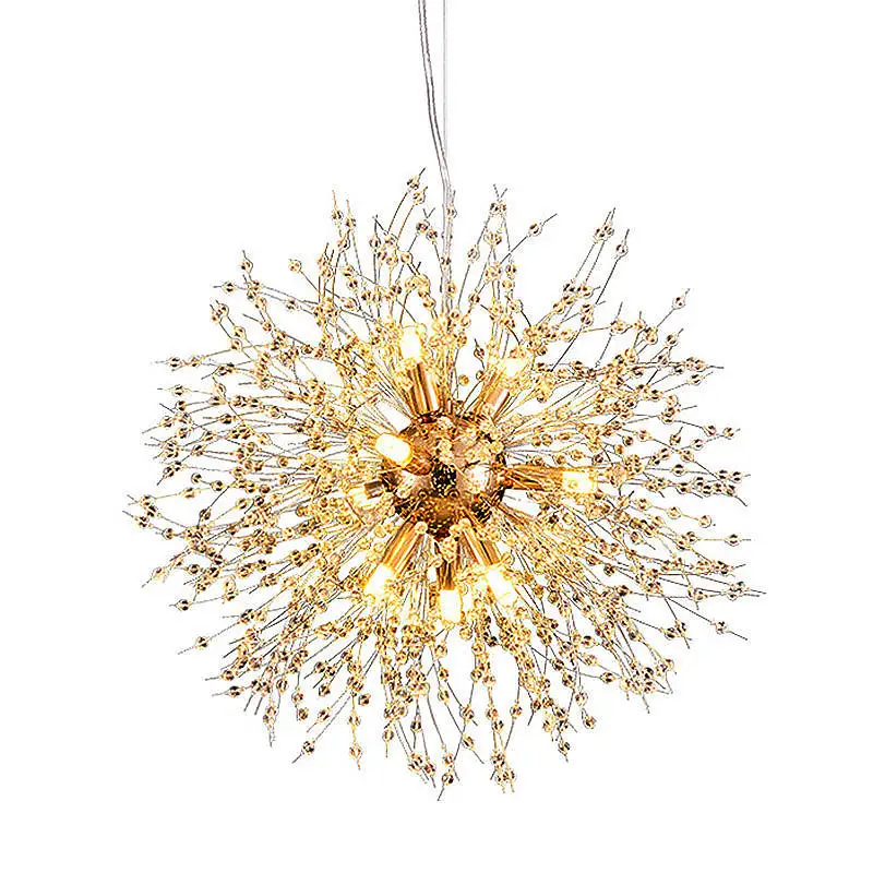 500*500mm Home decor 110v/220v gold pendant light restaurant round hanging lamp hotel modern dandelion crystal chandelier