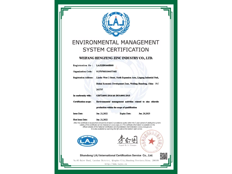 Environmental Management System Certificate 1