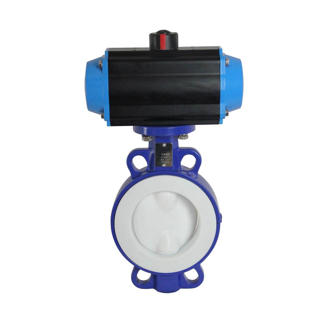 Pneumatic wafer-lined fluorine butterfly valve