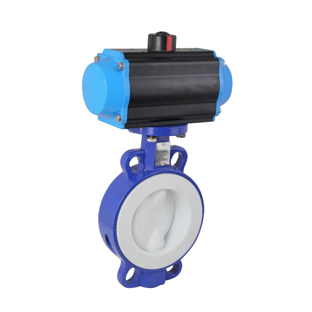 Pneumatic flanged fluorine-lined butterfly valve