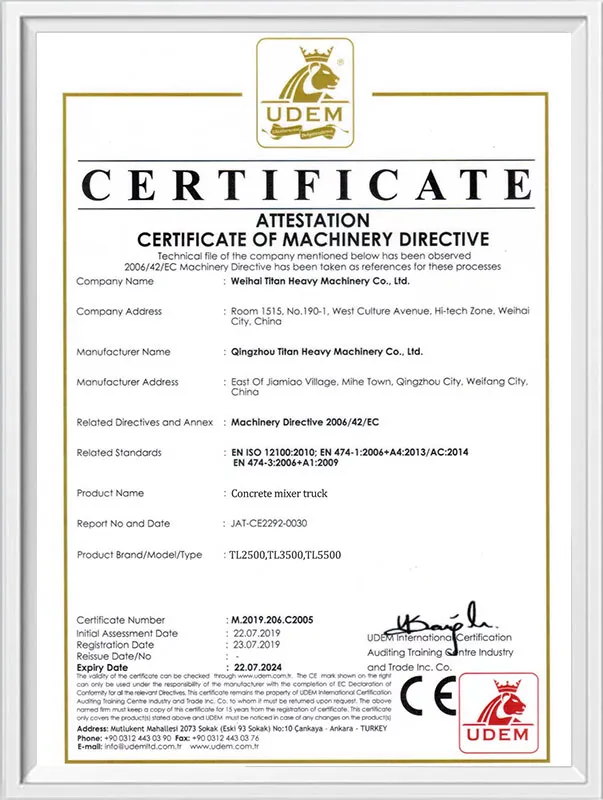 Concrete Mixer Truck CE Certificate