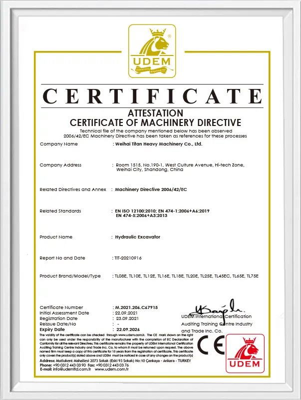 CE Certificate for Excavators