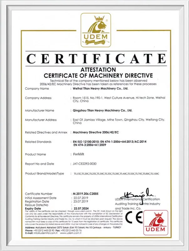Forklift CE Certificate