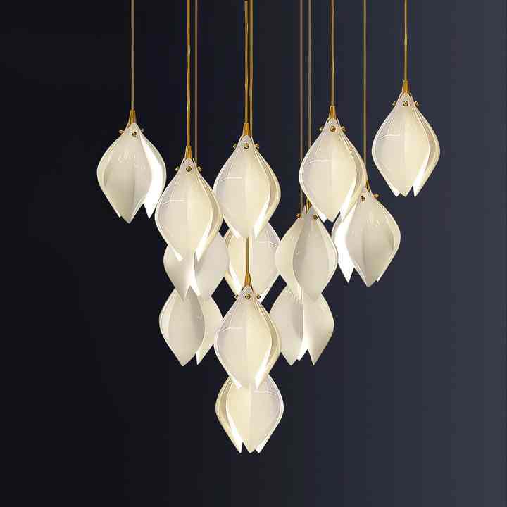 Custom Luxury Ceramics Glass Flower Leaf Long Line Chandelier