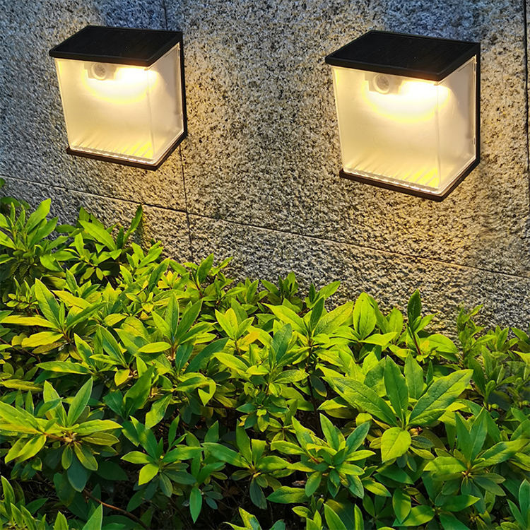 solar powered fence and garden light led outdoor garden ip65 waterproof human body sensing solar wall light