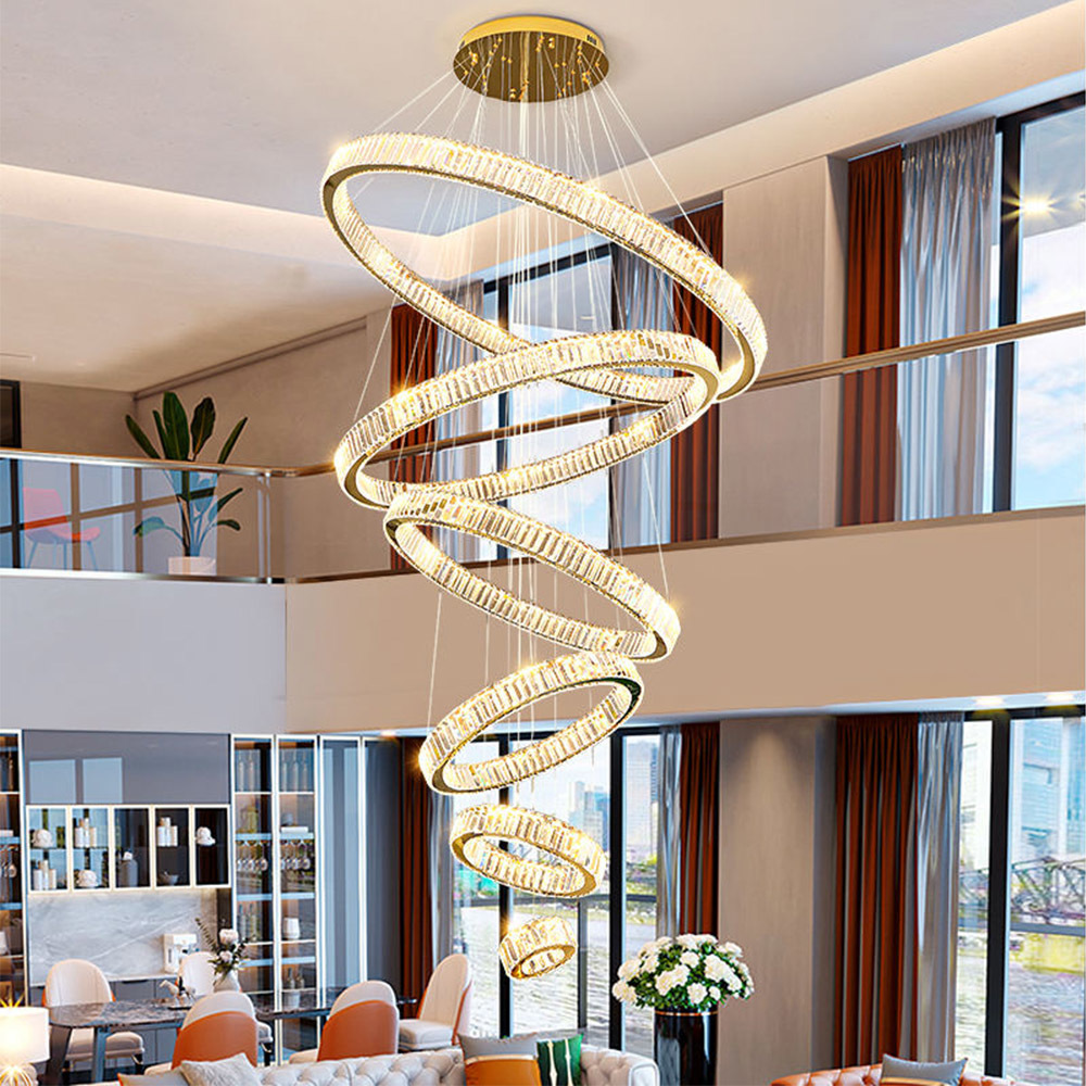Decorative Rings Luxury K9 Crystal Chandelier Modern Hotel Lobby Villa Staircase Large High Ceilings Circle LED Lights