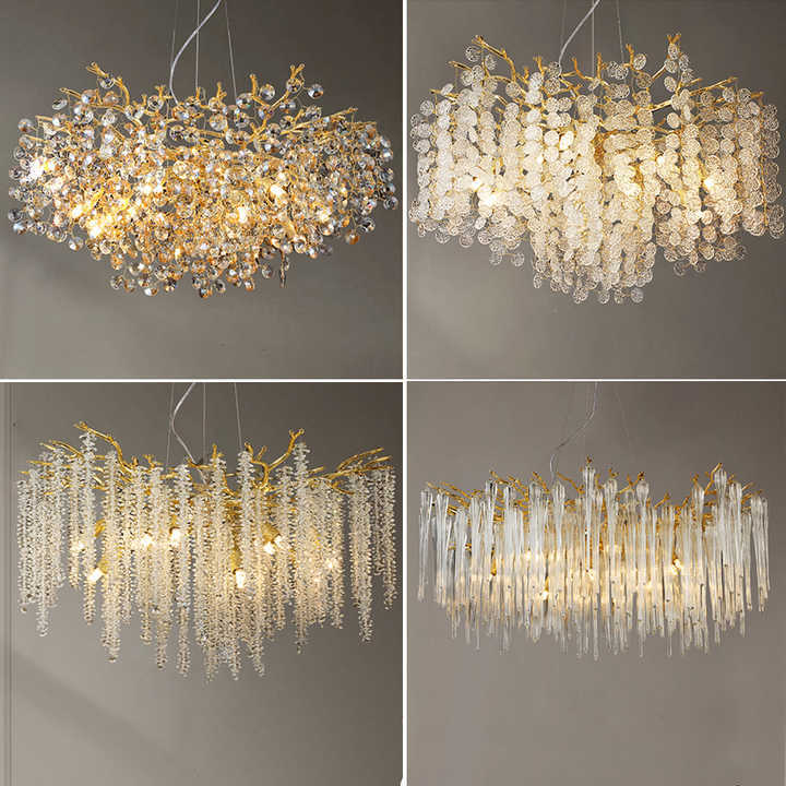 2024 large branch nordic vintage led brass gold dining living room hotel luxury ceiling pendant light modern crystal chandeliers