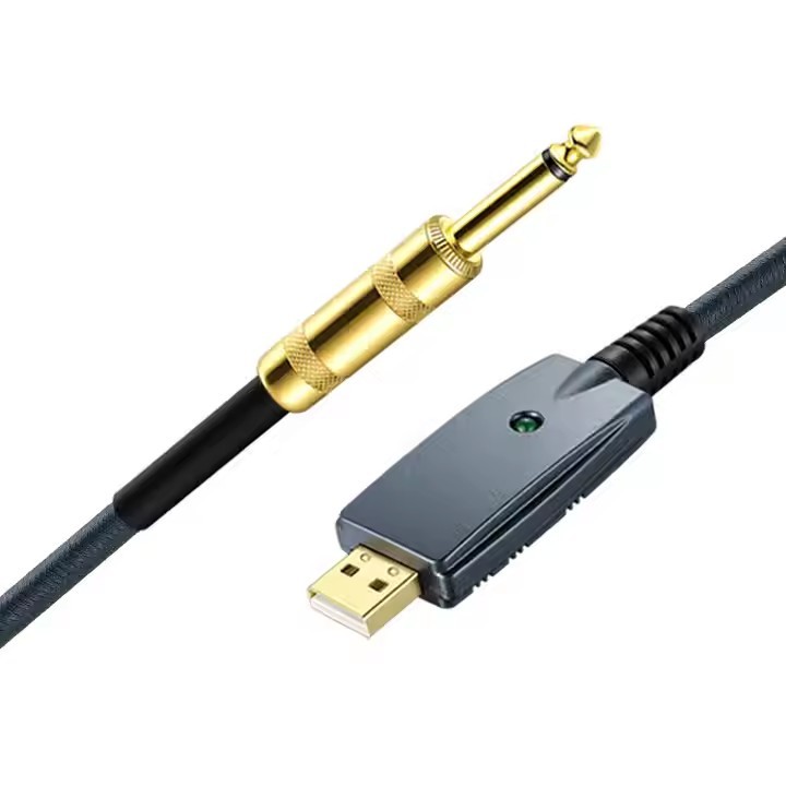 Hot-selling USB to 6.35mm guitar cable woven audio cable connecting mixer amplifier electric guitar cable