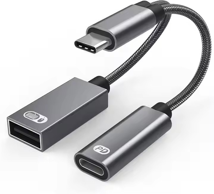 Type C OTG adapter, power supply 2-in-1 USB C OTG adapter Type C to PD 60 W charging and USB 2.0 multifunctional cable