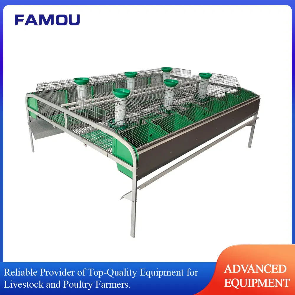 Zn-Al Alloy Commercial Rabbit Cages with Plastic Feeder and Manual Feeding