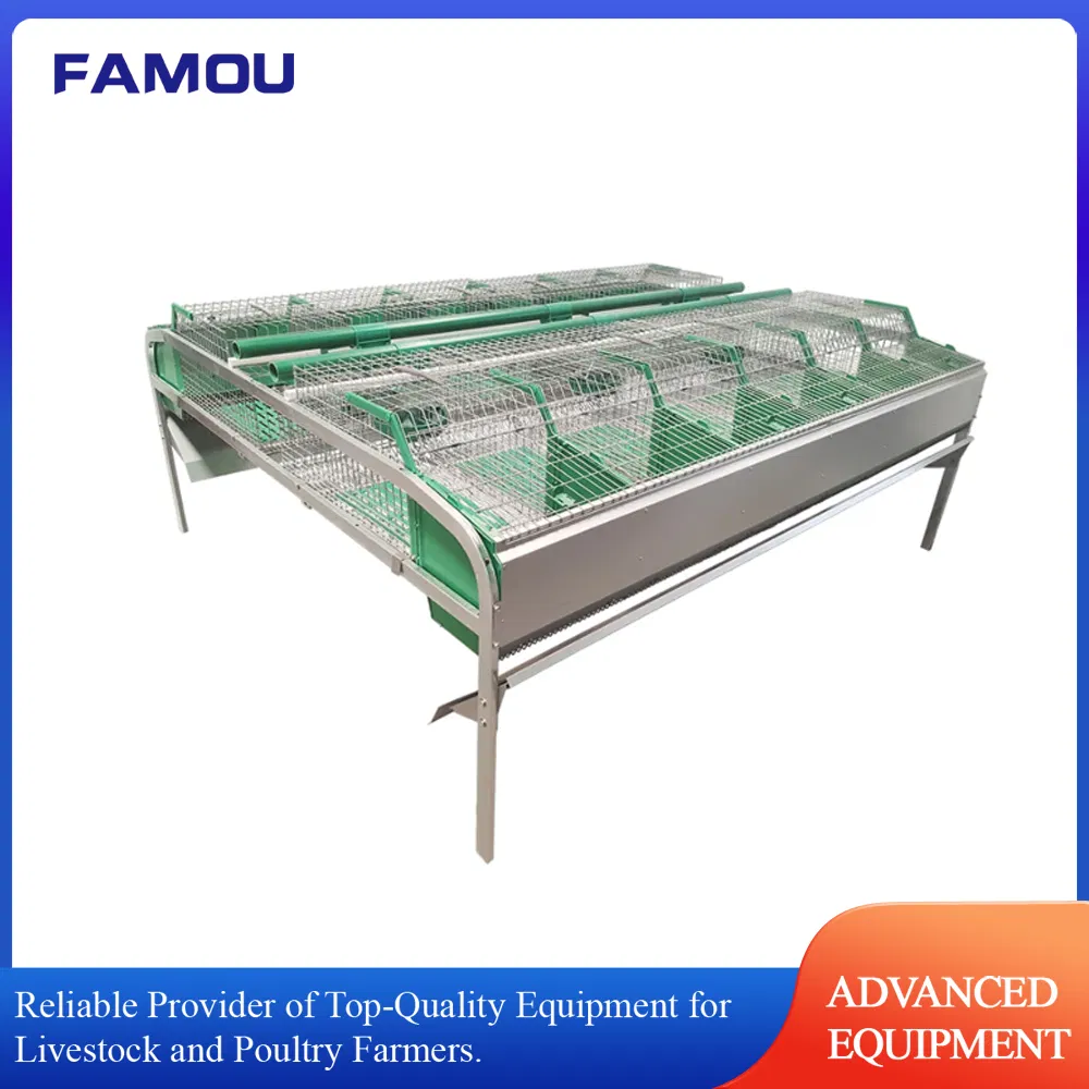 Zn-Al Alloy Commercial Rabbit Cages with Plastic Feeder and Manual Feeding