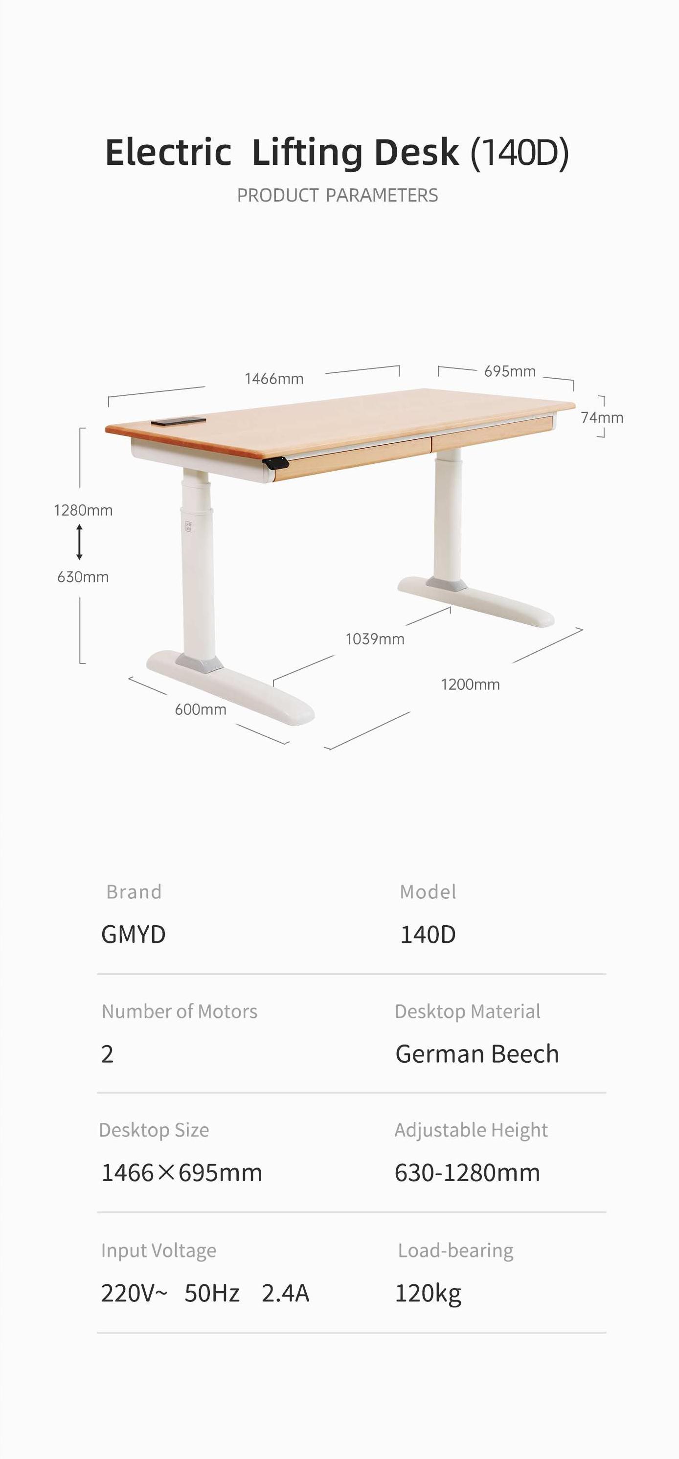 D6 Solid Wood Electric Adjustable Standing Table Computer Desk with Ergonomic Chair for Work Home Office