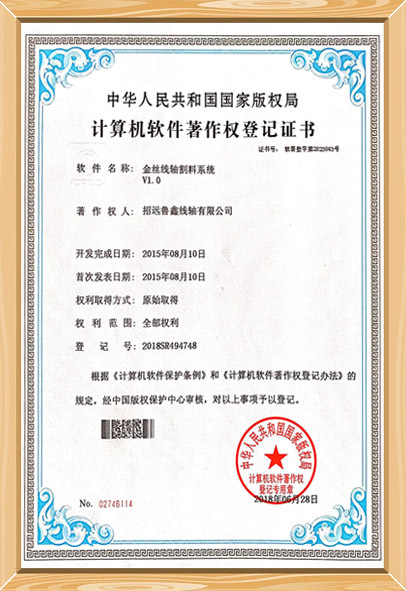 企業(yè)計算機軟件著作權登記證書