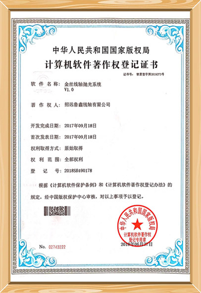 企業(yè)計算機軟件著作權登記證書