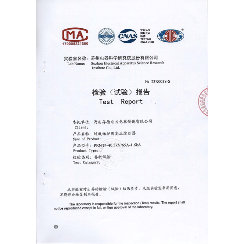型式试验报告PRNT-40.5-65A