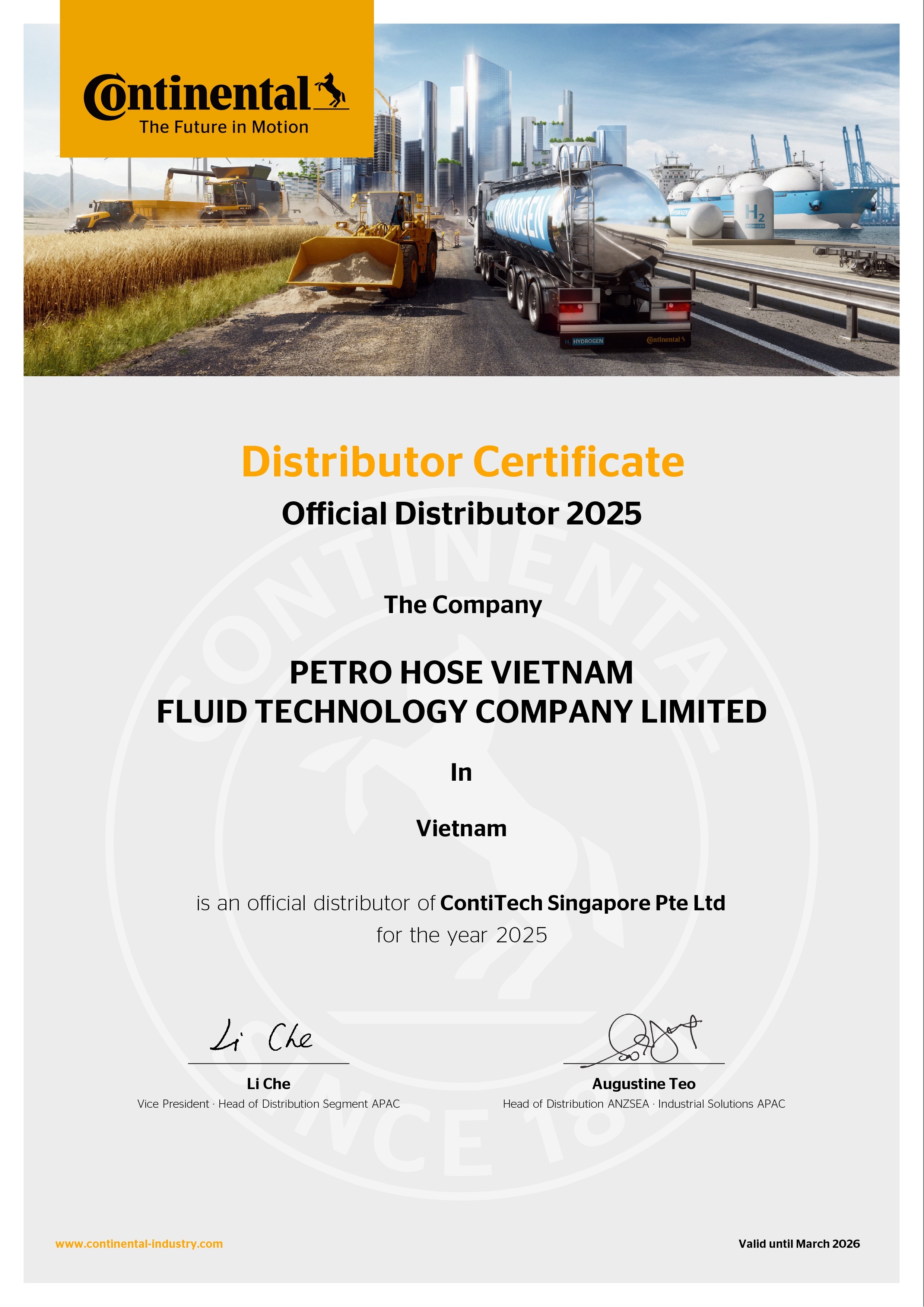 Giấy Chứng Nhận Đại Lý Continental - Certificate of Agency Giấy Chứng Nhận Đại Lý Continental - Certificate of Agency