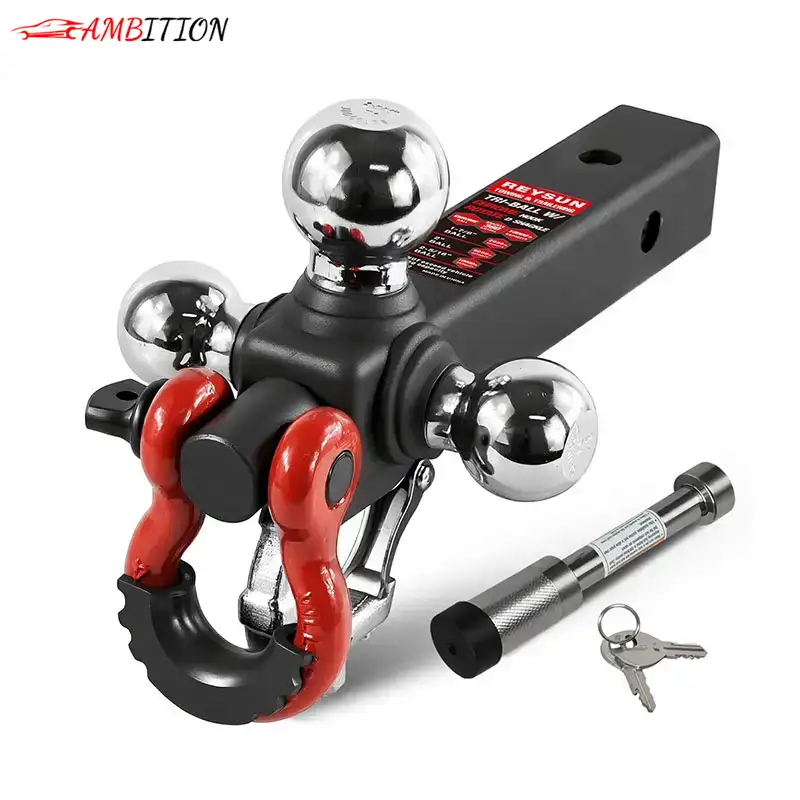 AMBITION Trailer Hitch Tri-Ball Hitch Tow Hook with Recovery Shackle Ball Hitch Mount