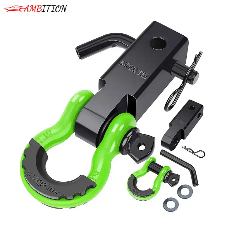Shackle Hitch Receiver 2" 45000 Lbs Break Strength Heavy Duty Receiver with 5/8" Screw Pin, 3/4" D Ring Shackles