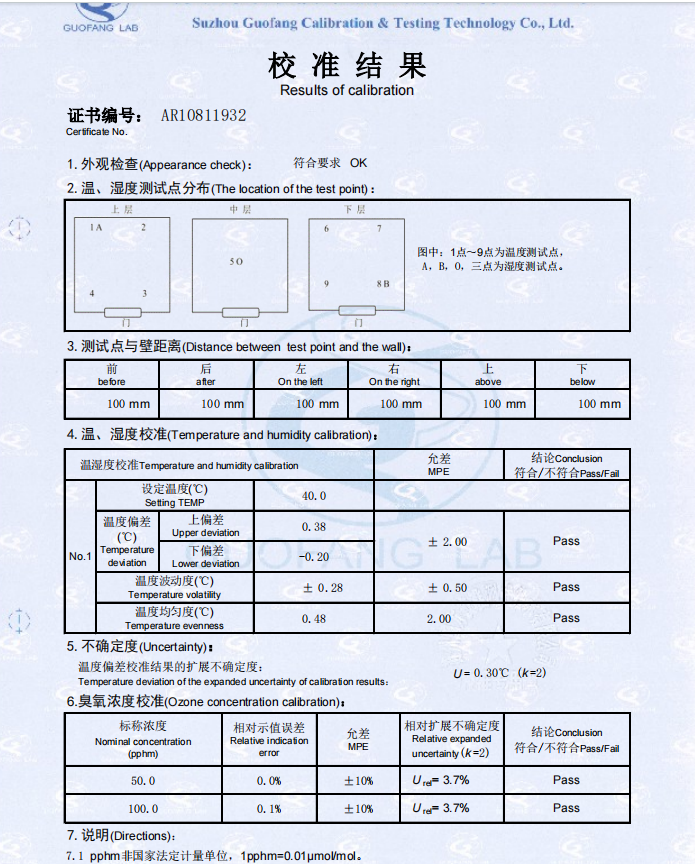 上海和晟 HS-CY-225 臭氧老化試驗箱 校準(zhǔn)證書