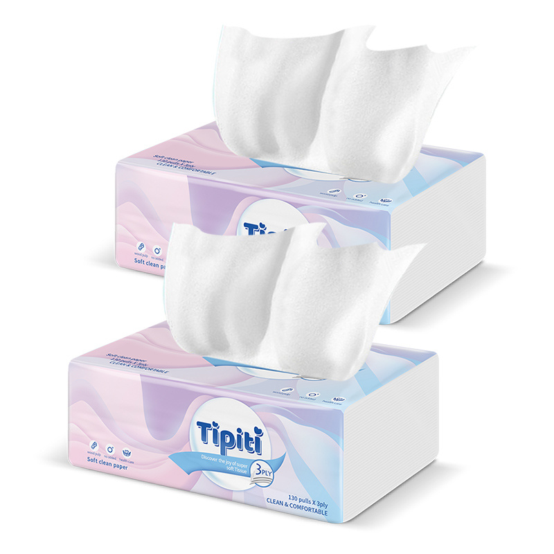 Hot Sale Embossed Bag Facial Tissue 3ply 390 Sheets Custom Ultra Soft Wood Pulp Facial Tissue Paper