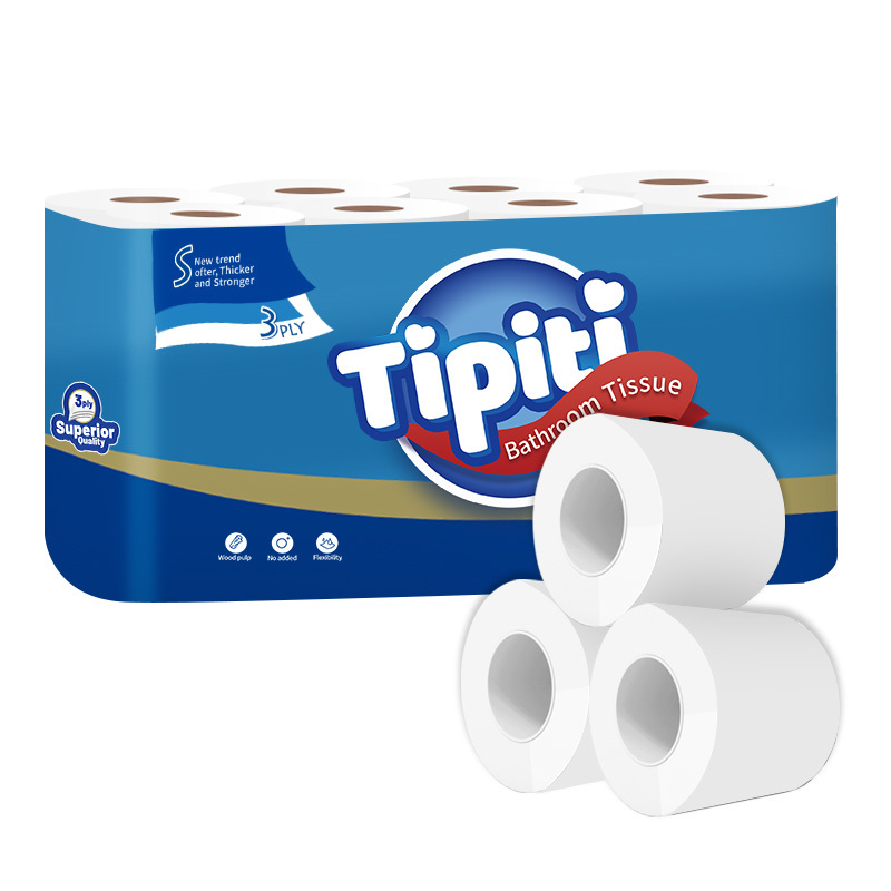 Wholesale Soft Wood Pulp Toilet Tissue Roll Printed Premium Unbleached Toilet Paper 3ply
