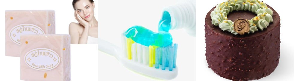 Soap, toothpaste, cake