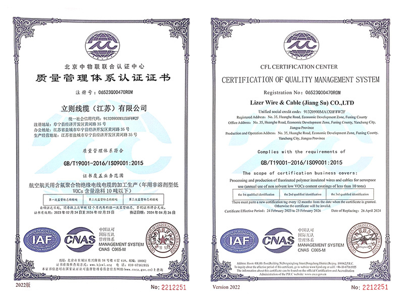 Certification of quality management system Certification of quality management system