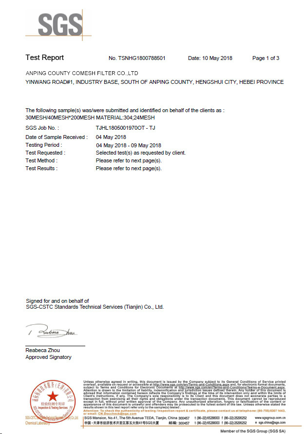 SGS rosh4  report for Stainless Steel Mesh