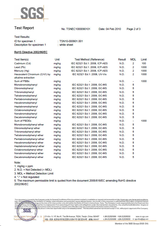 Polyester mesh SGS test report