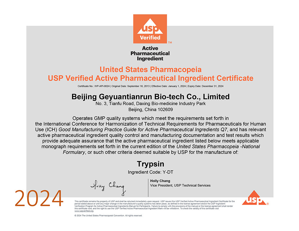 BGB Trypsin Certificate